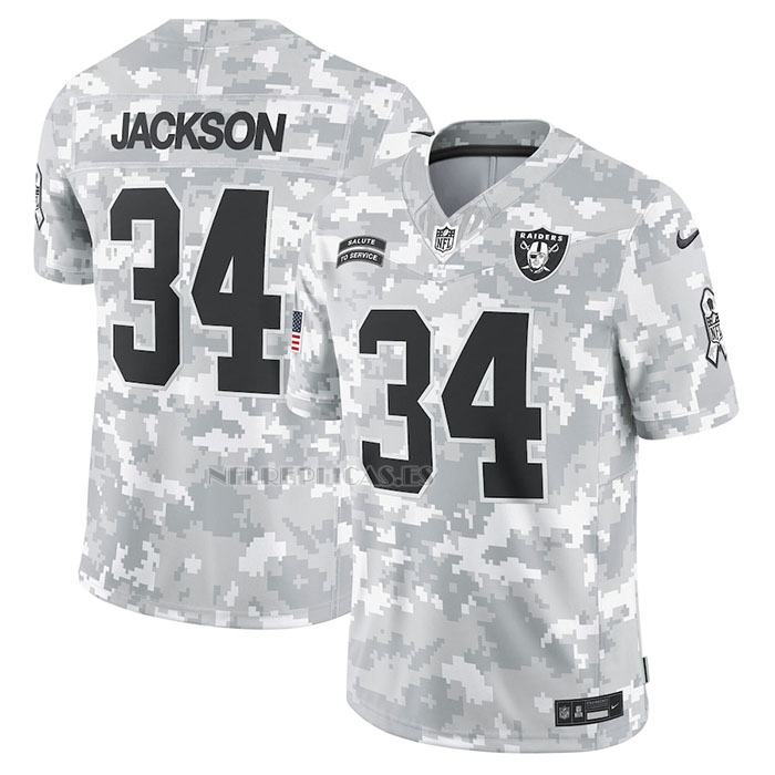Camiseta NFL Limited Las Vegas Raiders Bo Jackson 2024 Salute To Service Retired Gris